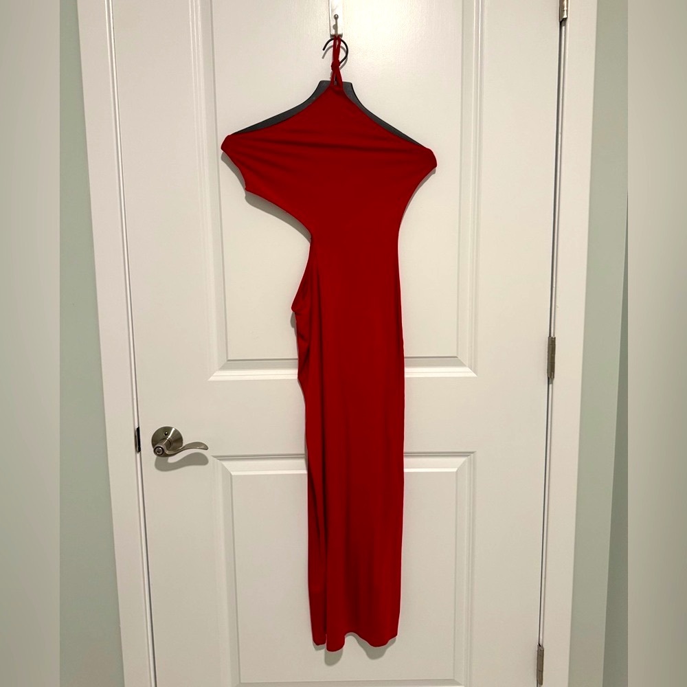 Reformation Net Sustain Helio Cutout Red Halter Dress without Rhinestone Chain - Picture 5 of 7